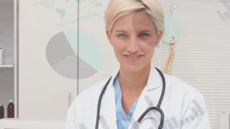 young blonde scientist surrounded by mathematical data animation