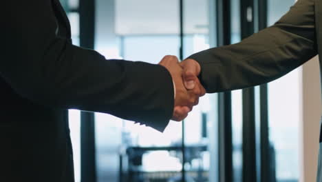 professional business cooperation handshake between business executives in sunlit office environment to agreement of a deal