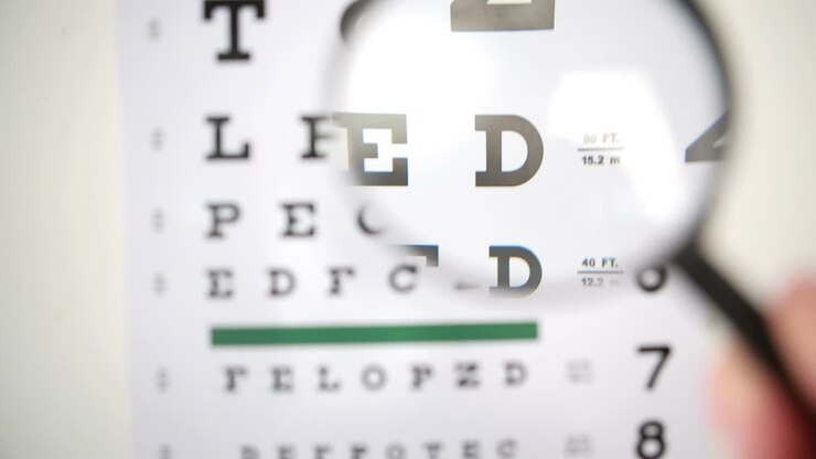 Magnifying glass scanning over eye test