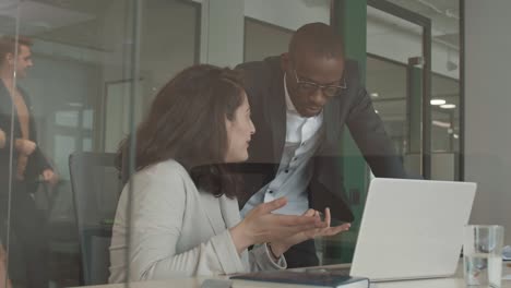 pair of diverse colleagues having meeting