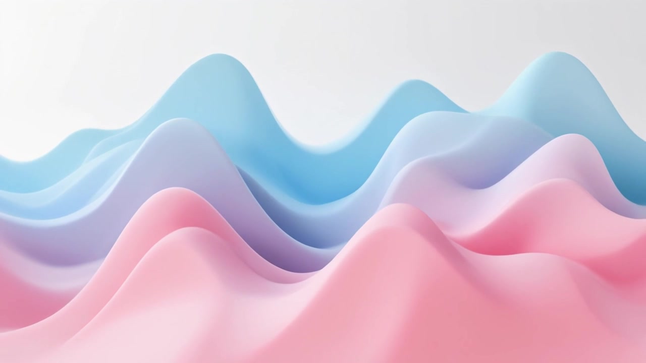Animación 3D abstracta de superficies onduladas suaves en tonos pastel rosa y azul