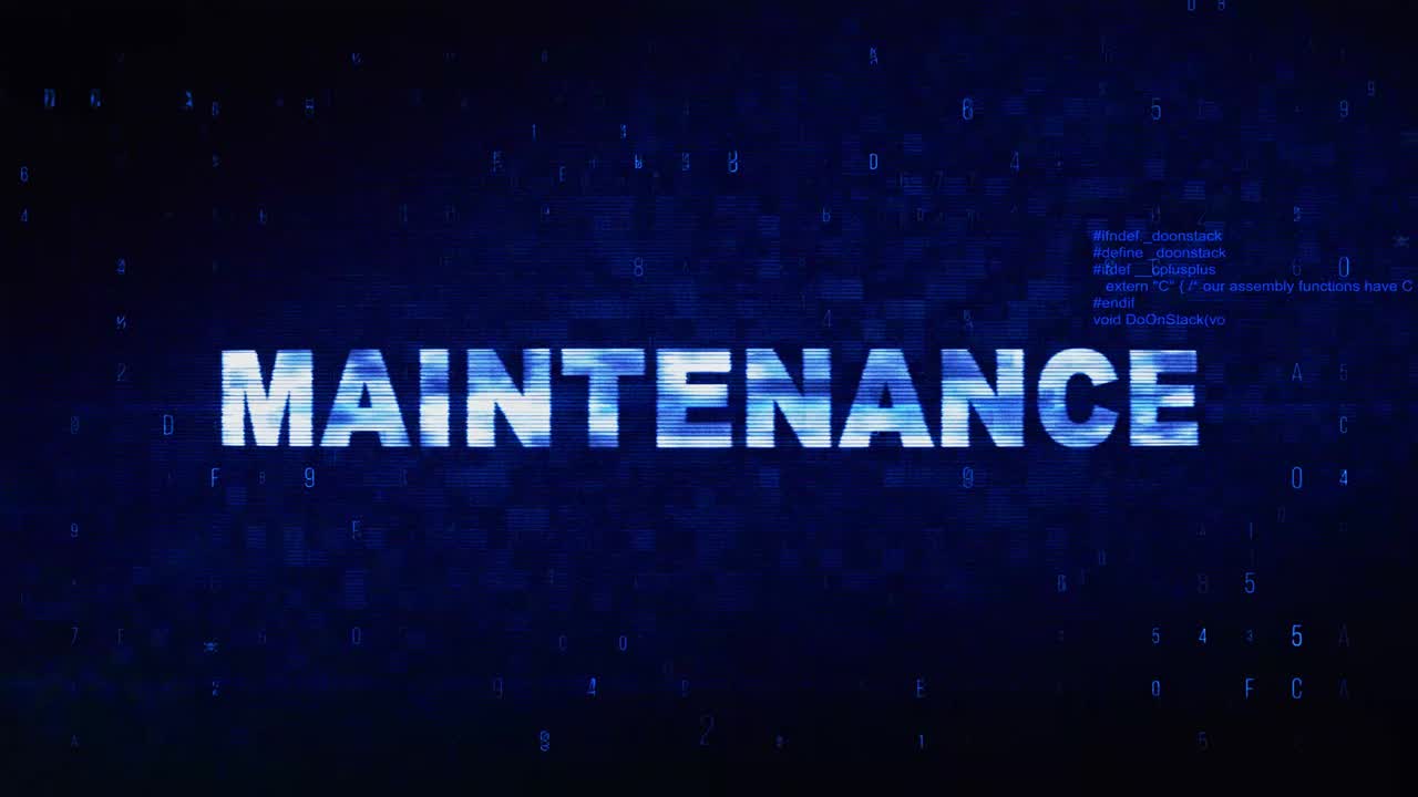 Maintenance text digital noise twitch and glitch effect tv screen loop animation background login