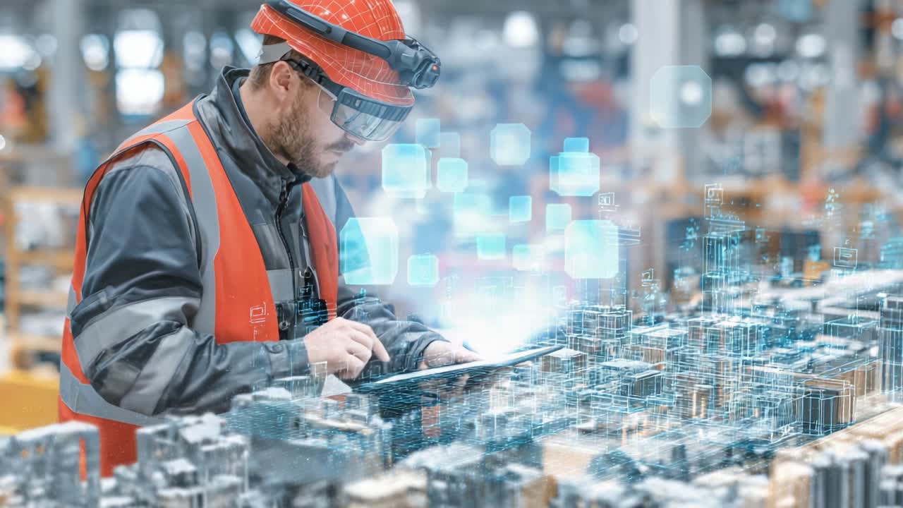 An Industrial Worker Utilizing Augmented Reality for Construction Management and Visualization in a High-Tech Warehouse Environment