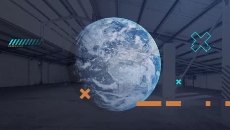 animation of globe and statistics processing and warehouse
