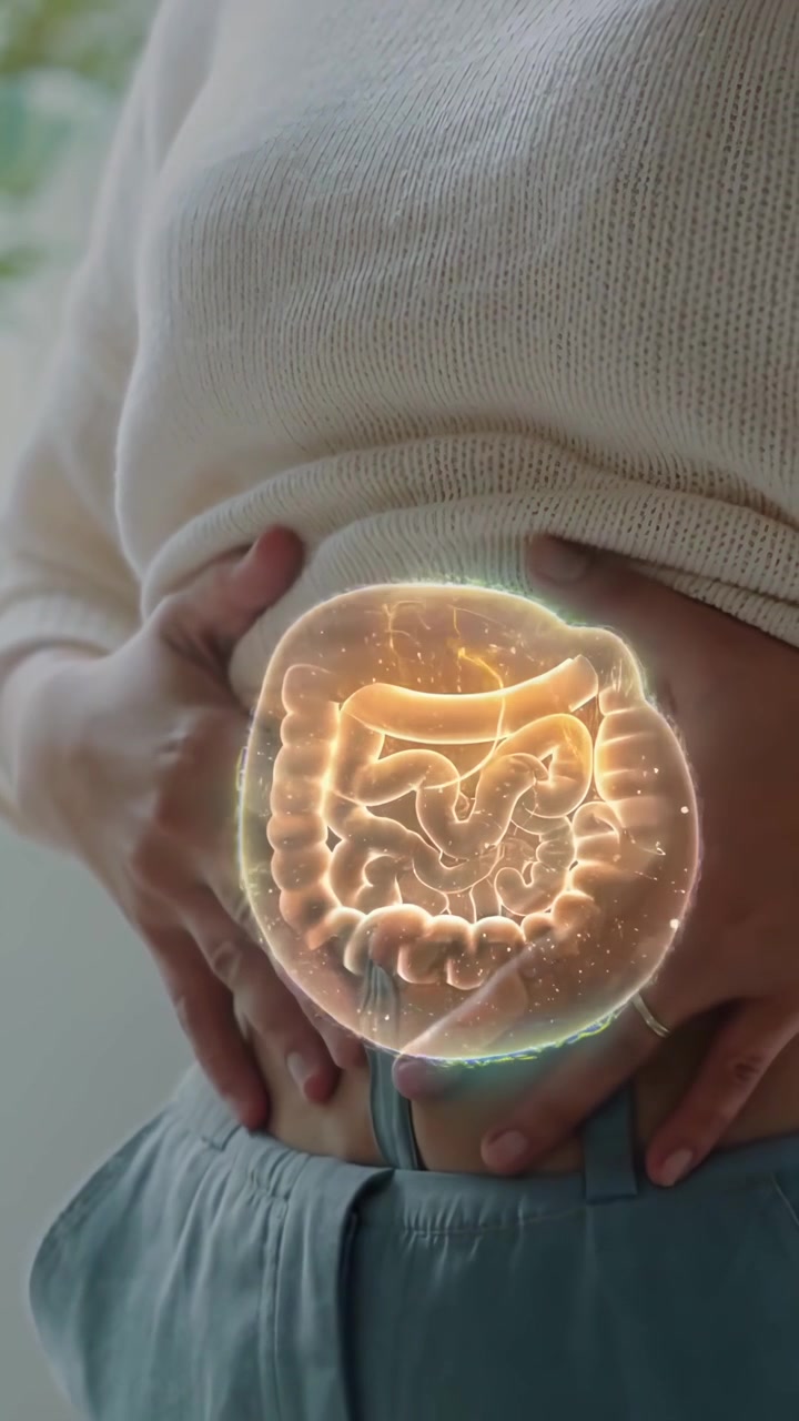 Stomaco di una persona con sistema digestivo animato e luminoso
