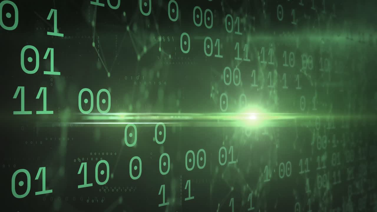 Animation of binary coding moving on green background