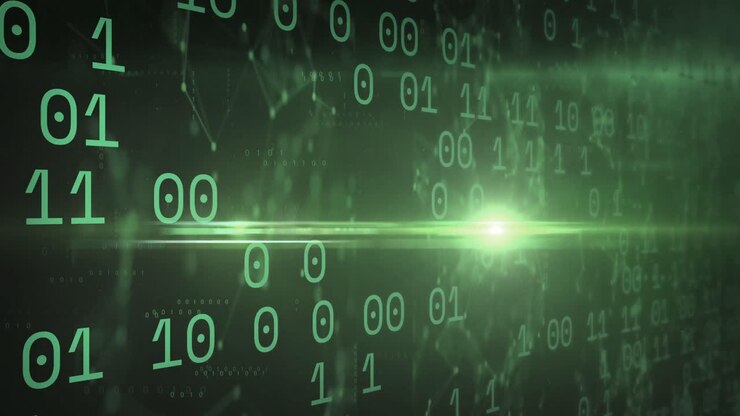Animation of binary coding moving on green background