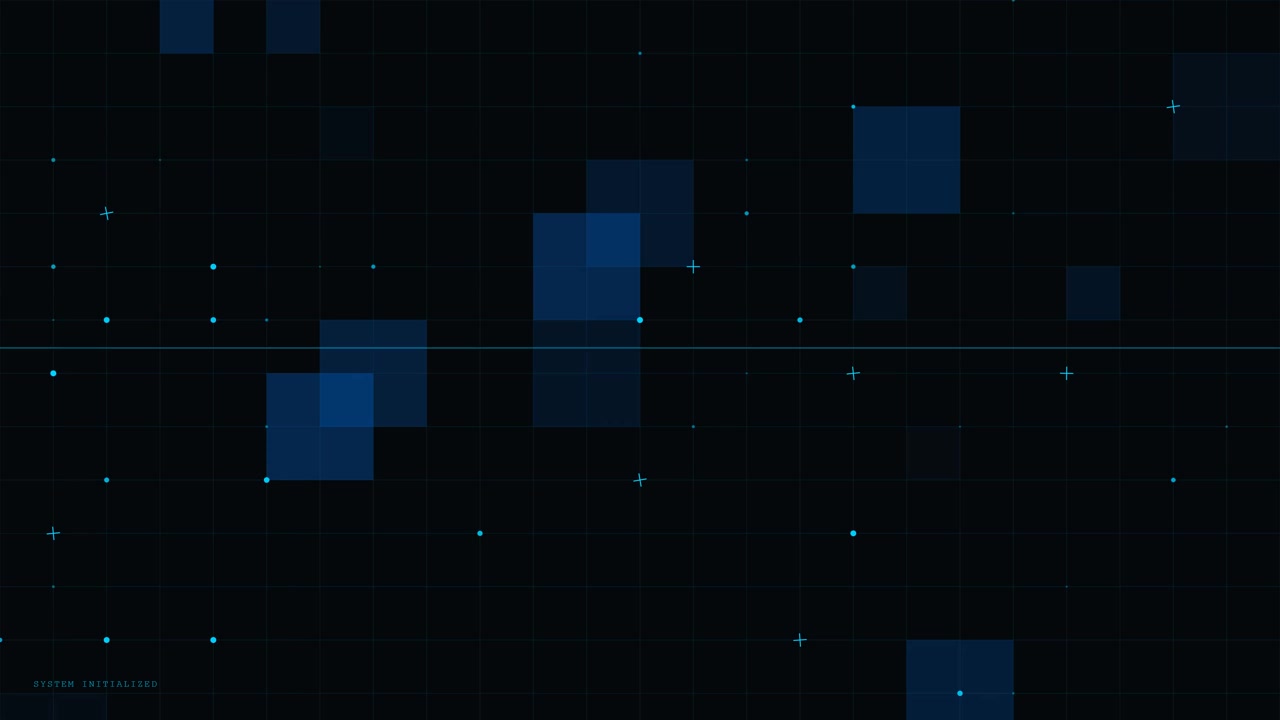 Digital Interface Background with Moving Blue Squares and Grid Lines