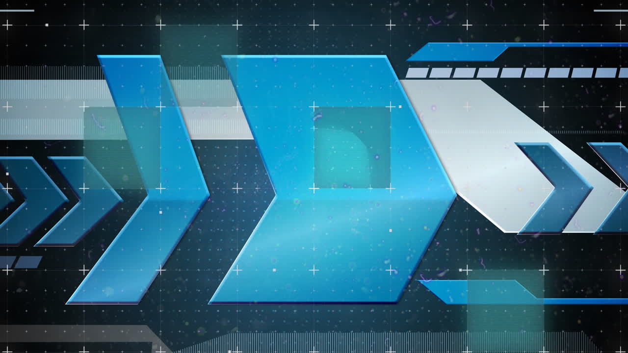 파란색 배경에 추상적인 모양과 함께 움직이는 빛의 흔적의 디지털 애니메이션