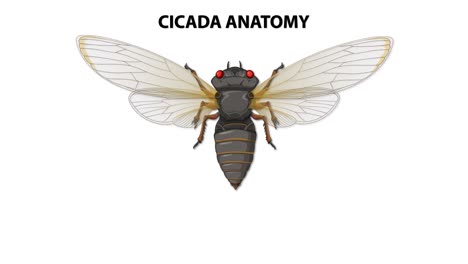 illustrated cicada anatomy with labeled body parts