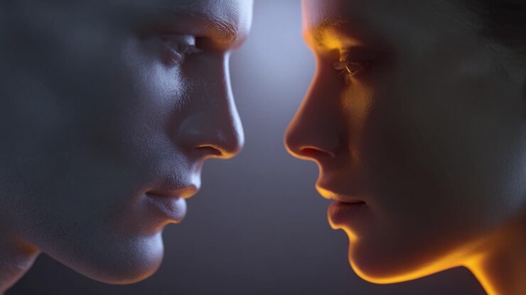 A Close Encounter: The Intriguing Connection Between a Realistic Human Dummy and a Woman Highlighting the Intersection of Art and Emotion in a Dramatic Light
