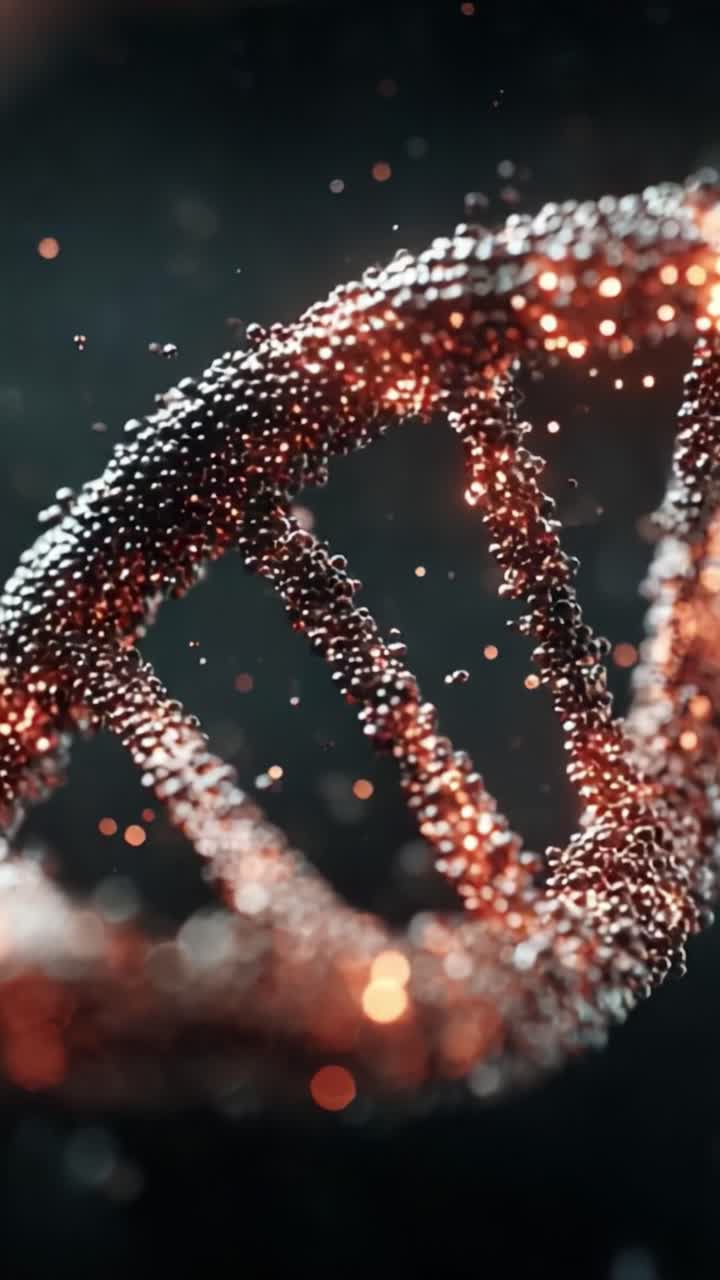 Esplorando le complessità della doppia elica del DNA: uno straordinario viaggio visivo attraverso la struttura molecolare e i suoi elementi scintillanti in un affascinante sguardo alla genetica
