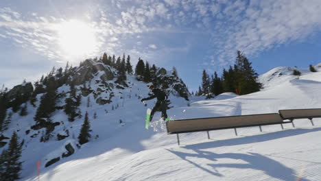 dynamic freestyle skier throwing big airs and stylish tricks on rails at laax snowpark, switzerland—capturing high-level performance, style, and action in a world-class winter setting.