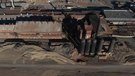 Overhead-aerial-of-antique-steel-processing-facility