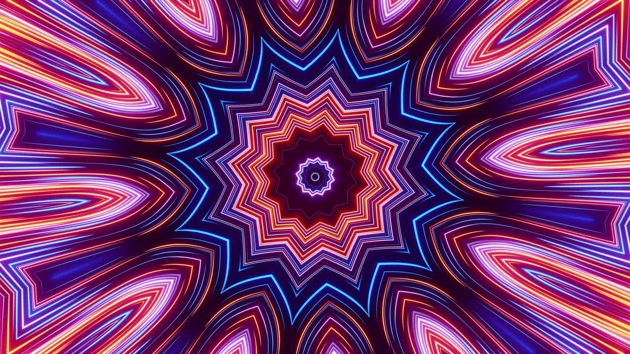 Motivo molto colorato e vivace a forma di stella. Loop VJ caleidoscopico