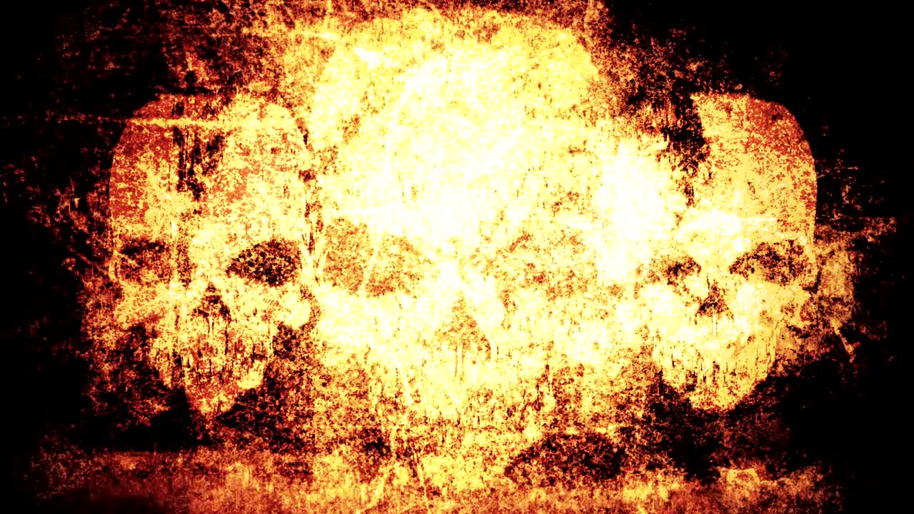 세 개의 날카로운 악의 위험 두개골 텍스처 된 배경 루프