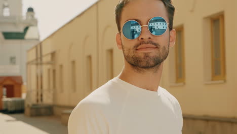 man in sunglasses, city portrait