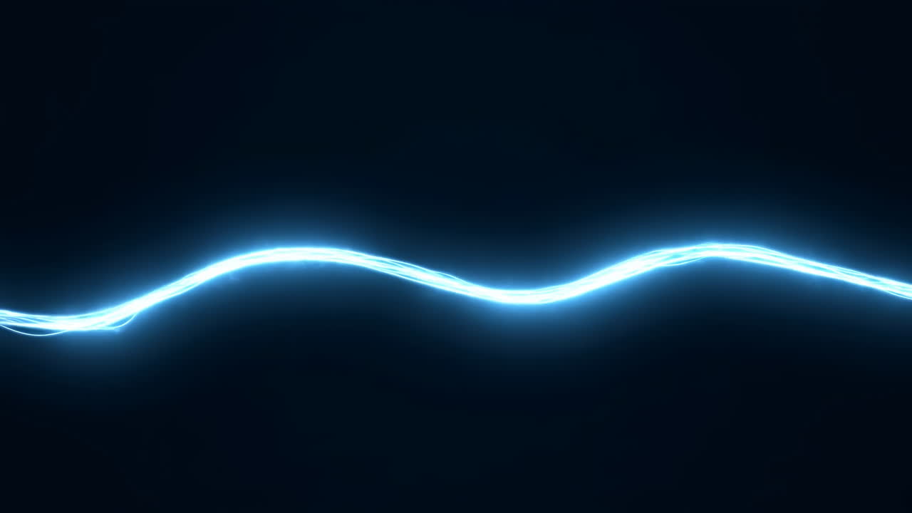 Electric Blue Waveform Pulses Across Dark Stage, Neon Line Glows And Flows Like Audio Visualizer Or Energy