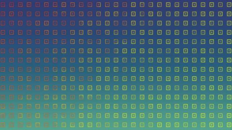 Animation of green and red shapes moving on blue background