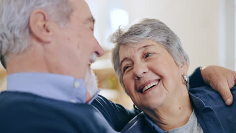 home, relax and old couple with conversation