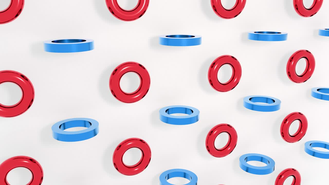 conjunto abstracto de diferentes círculos de color animación 3d. 4k imágenes de bucle sin costuras.