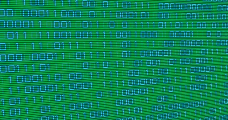 Animation of blue binary code changing on transparent background