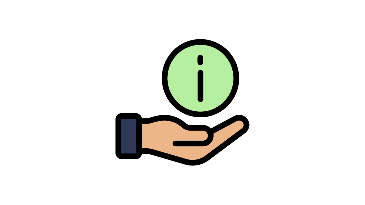 Animated Hand Holding Information Icon on White Background