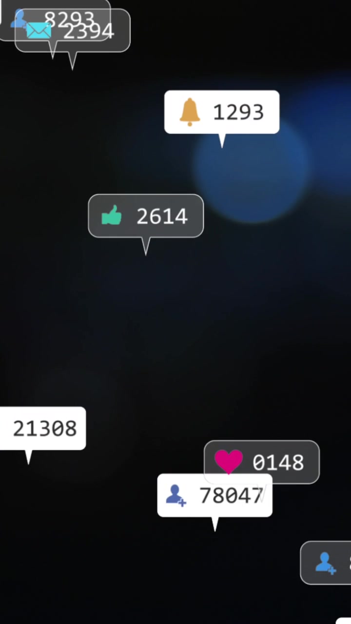 Animazione di elaborazione dati dei social media su luci sfocate.