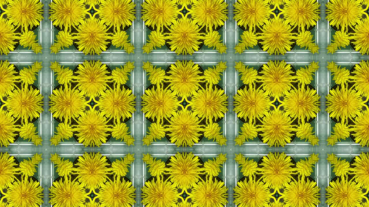 sobre un fondo verde, un mosaico abstracto con elementos florales amarillos. patrón gráfico de movimiento con un motivo botánico.