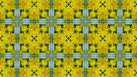 sobre un fondo verde, un mosaico abstracto con elementos florales amarillos. patrón gráfico de movimiento con un motivo botánico.