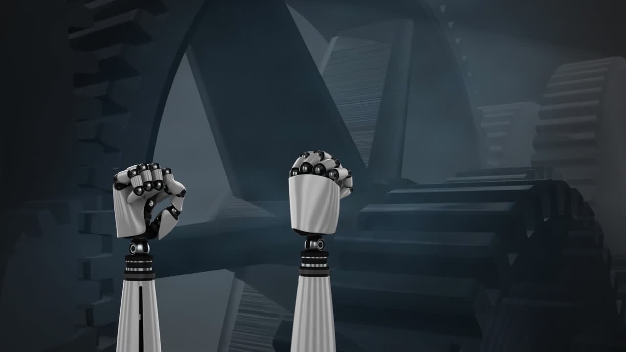 Robot hand and spinning cogs