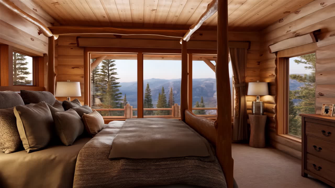 Log Cabin Bedroom with Mountain View
