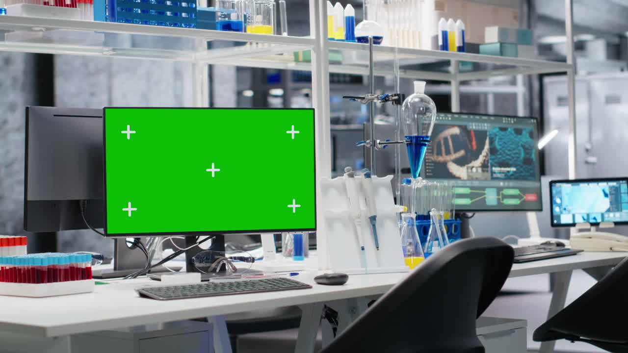 Blood Samples Next To Green Screen Pc In Laboratory