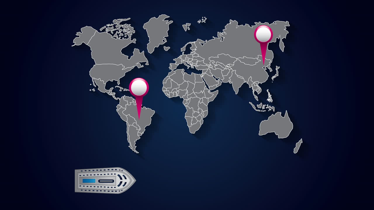 viaje alrededor del mundo animación con mapa de la tierra y pinzas ubicaciones