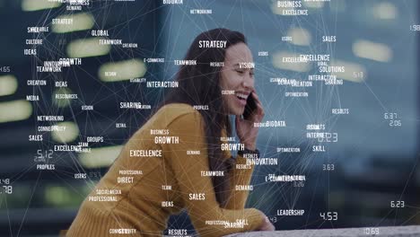 animación de datos comerciales sobre mujeres biraciales que usan teléfonos inteligentes.