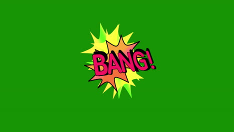 bang cartoon animation on green background, chroma key