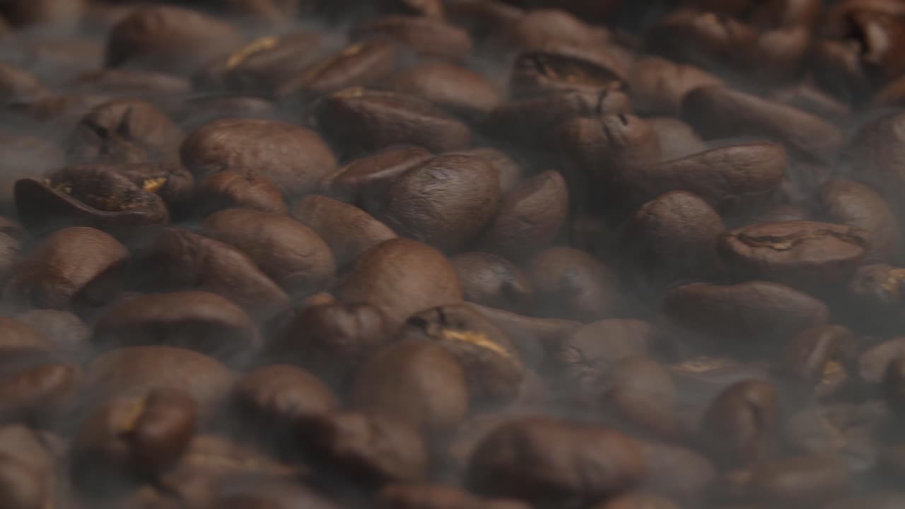 Coffee Beans Fresh Roast With Smoke, Video In 4K, 50Fps