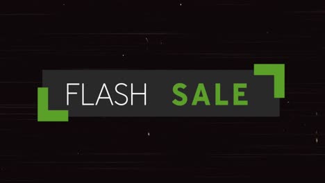 Animation-of-flash-sale-text-on-grey-banner-over-flickering-black-background