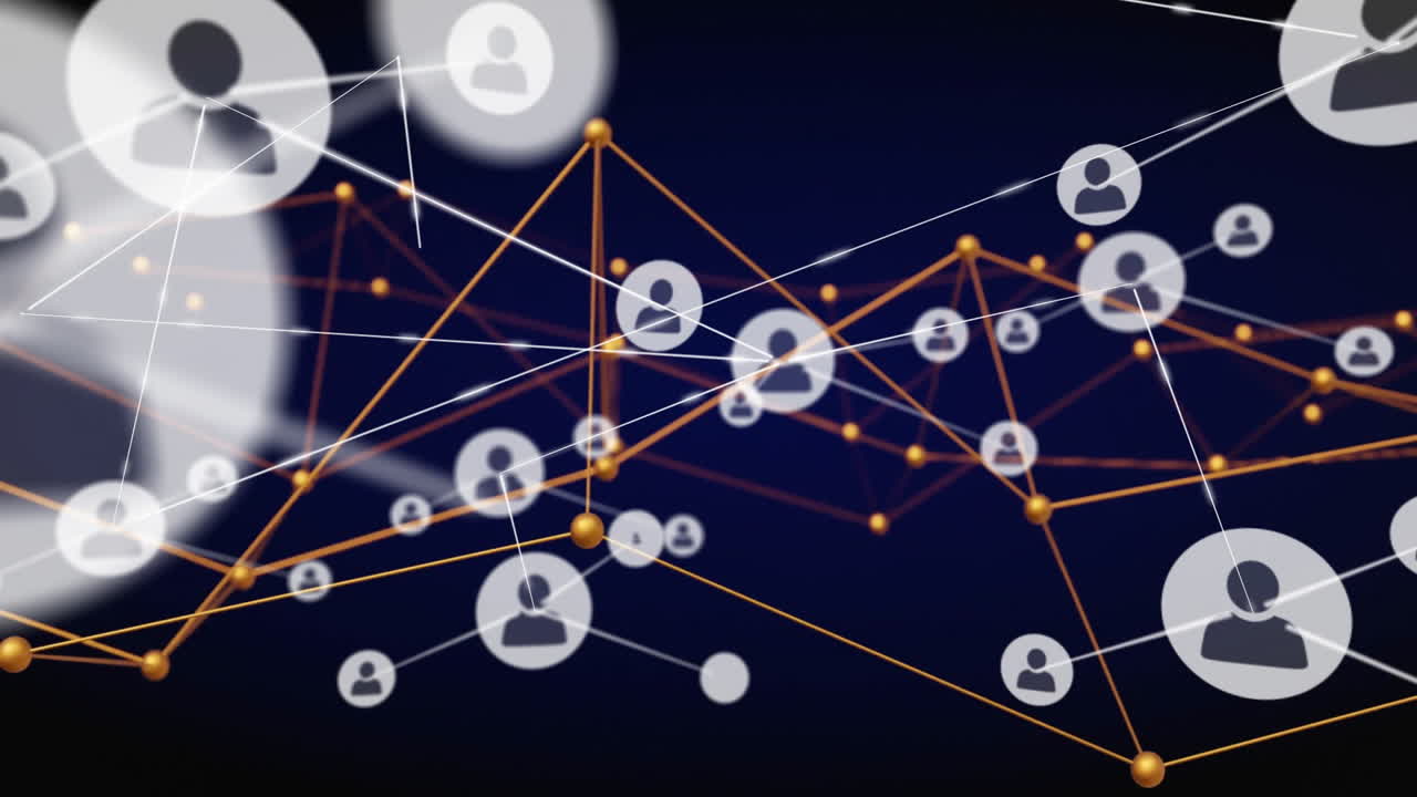 Animation of network of connections with people icons over black background
