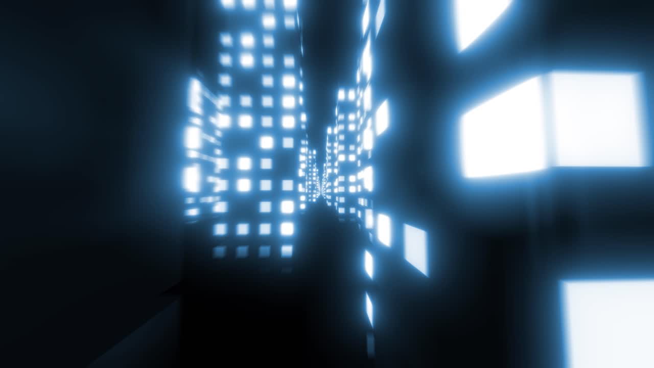 Futuristic City Tunnel with Glowing Squares