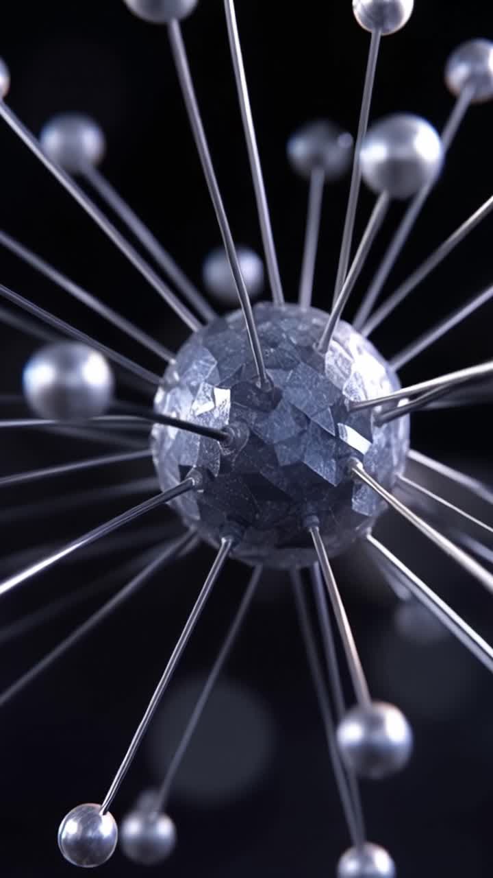 Abstract Representation of a Molecular Structure Highlighting Atoms and Electrons in a Network of Bonds and Connections in an Artistic Visualization