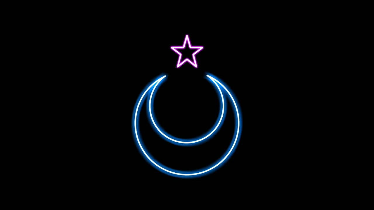 luna y estrellas animación de signos de neón brillantes y brillantes sobre fondo negro