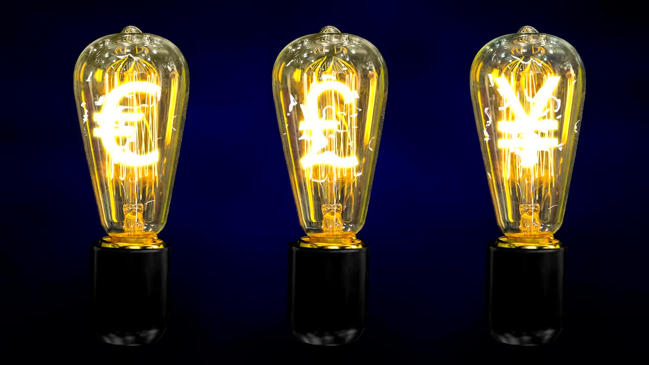 세계 화폐의 상징으로 빛나는 램프.