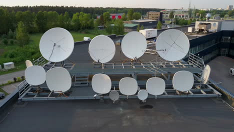 satellites dishes transmitting and receiving digital television broadcast signals