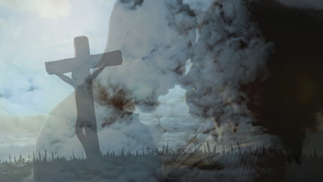 animación de una cruz cristiana sobre una pareja enamorada