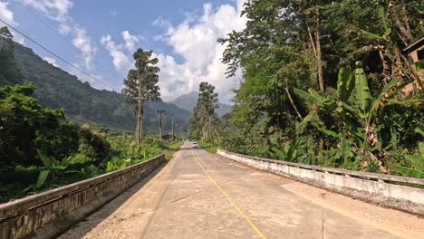 traveling along a winding road in lush greenery