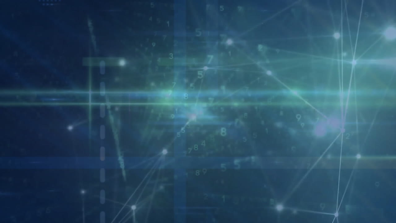 animación de conexiones y procesamiento de datos digitales sobre fondo azul