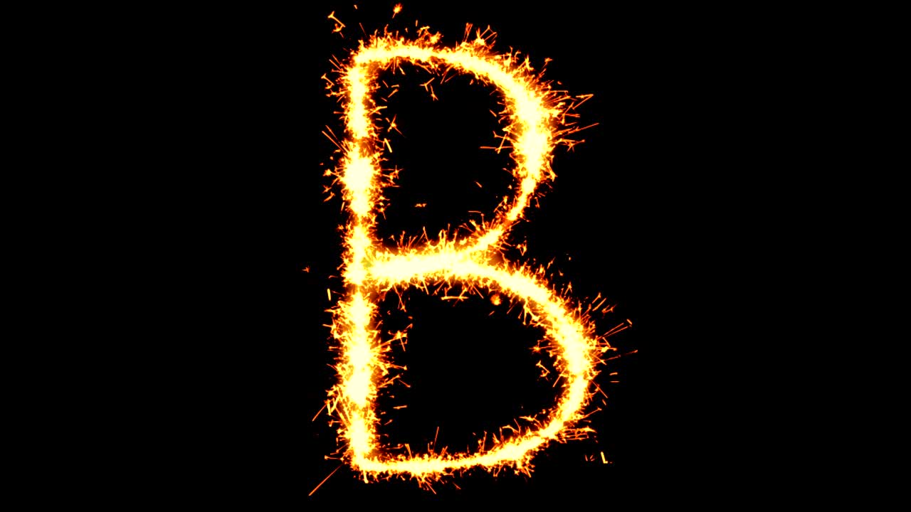 alfabeto b texto chispa chispa chispas fuego de artificio bucle de animación
