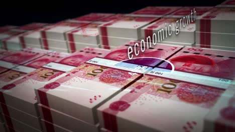 chinese yuan crisis and recession money with banknote pack loop animation