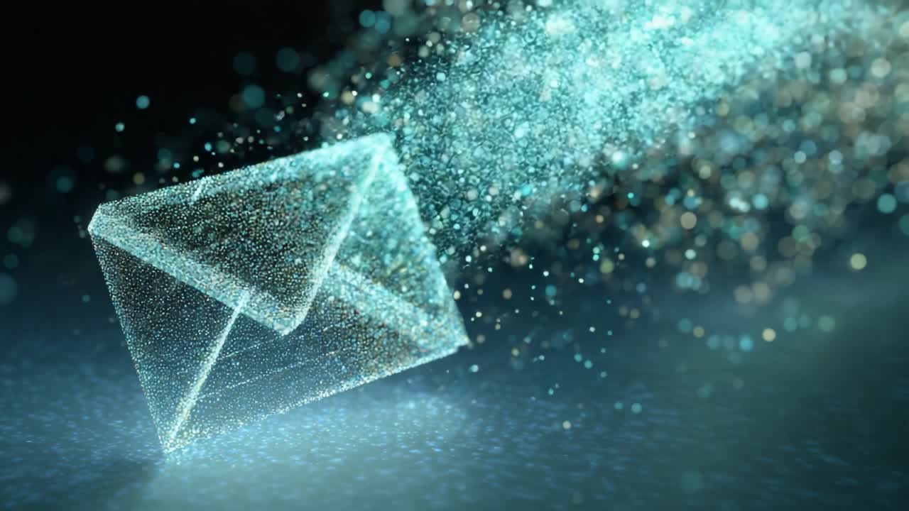 A mesmerizing digital rendering of a sparkling envelope, symbolizing communication and connection, with shimmering particles surrounding it, creating a captivating visual experience of modern messaging
